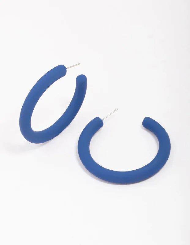 Minimalistic hoop ladies earrings-Blue Medium Smooth Hoop Earrings