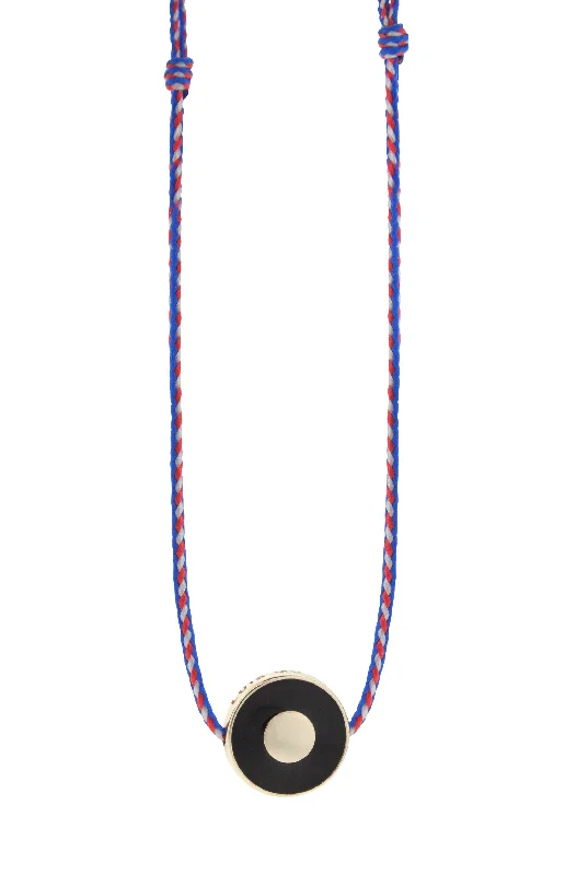 Heart-shaped ladies necklaces for love-Large Evil Eye Disk on Adjustable Cord Necklace with Black Enamel