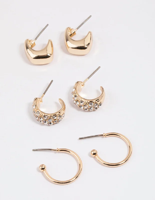 Rose gold ladies earrings-Gold Mini Mixed Hoop Earrings Pack