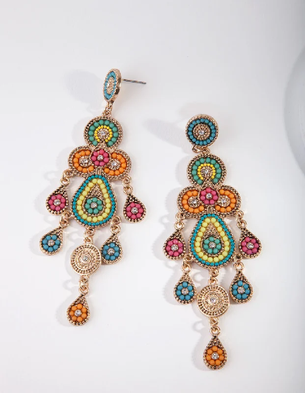 Classic diamond hoop ladies earrings-Gold Bug Seed Bead Set Earrings