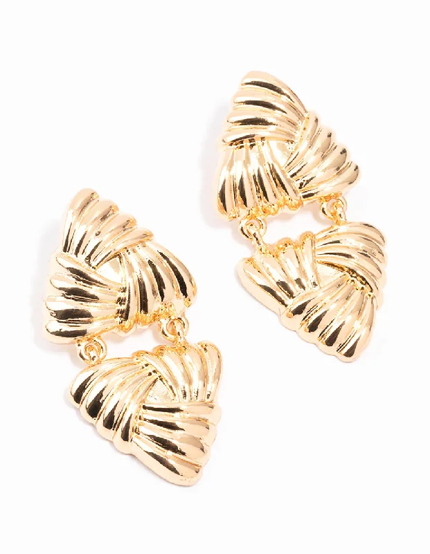 Affordable ladies earrings with diamonds-Gold Triangle Double Drop Earrings