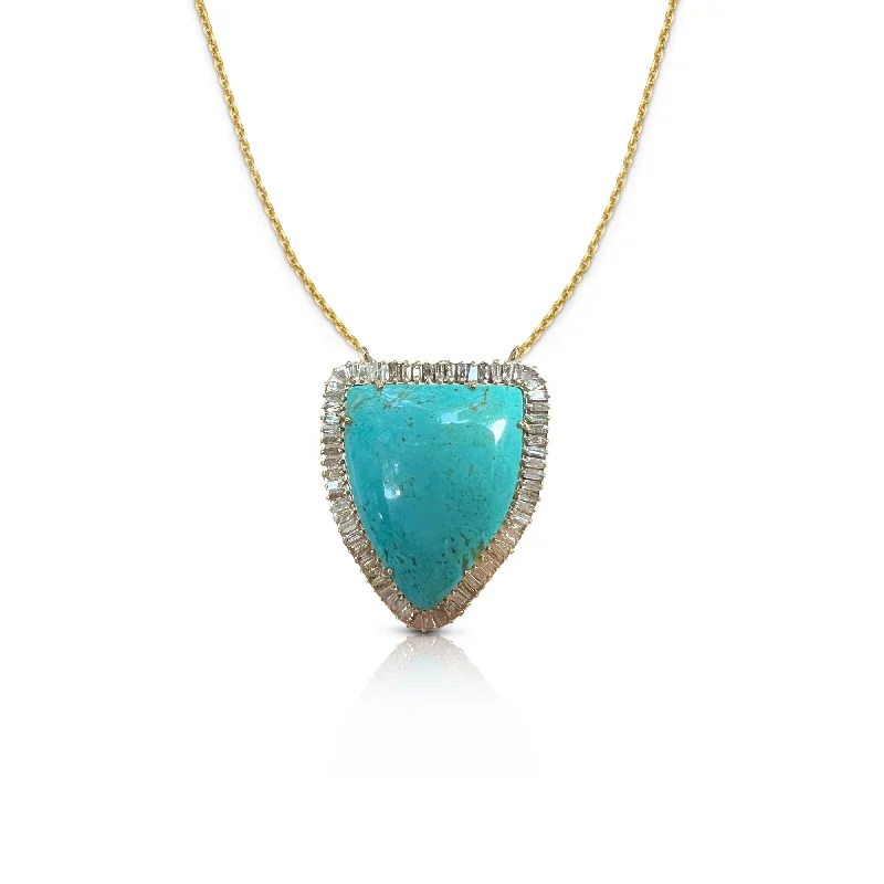 Beautiful diamond ladies necklaces-14k Turquoise Shield Necklace 2