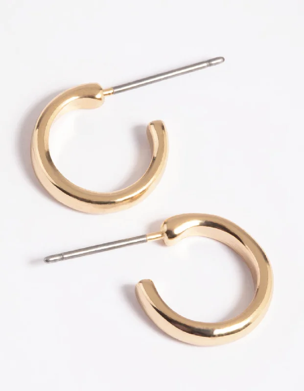 Heart-shaped ladies earrings for love-Gold Simple Huggie Hoop Earrings