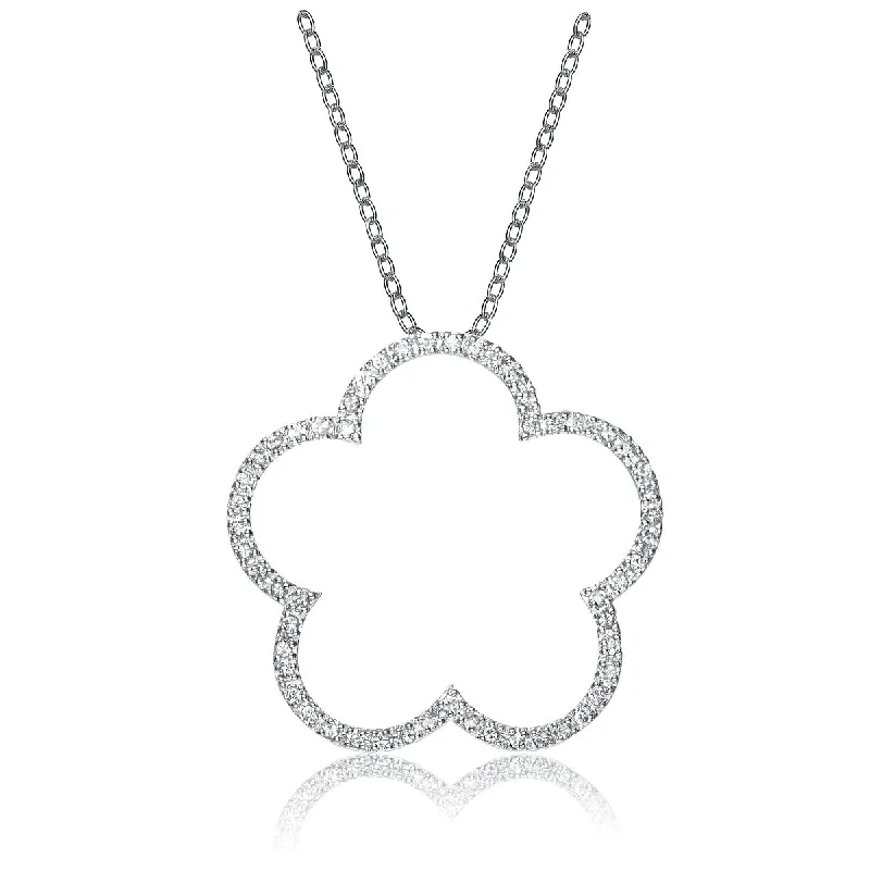 Radiant ladies necklaces with sapphires-Sterling Silver Cubic Zirconia Flower Shape Necklace