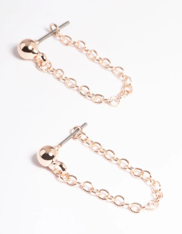 Custom ladies earrings with precious stones-Rose Gold Ball Chain Front & Back Earrings