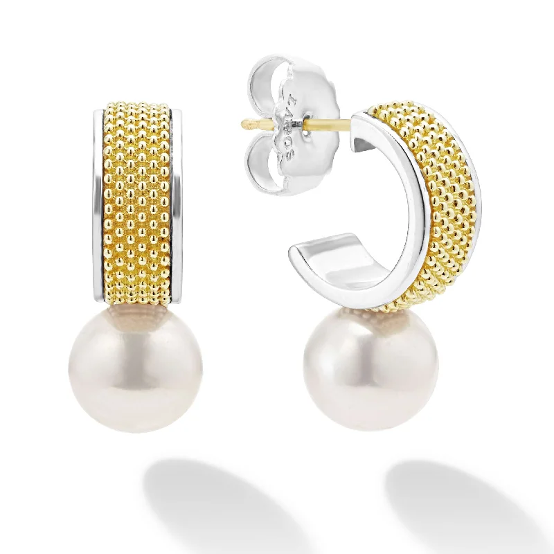 Luxury gold ladies earrings-Luna Two-Tone Pearl Hoop Earrings