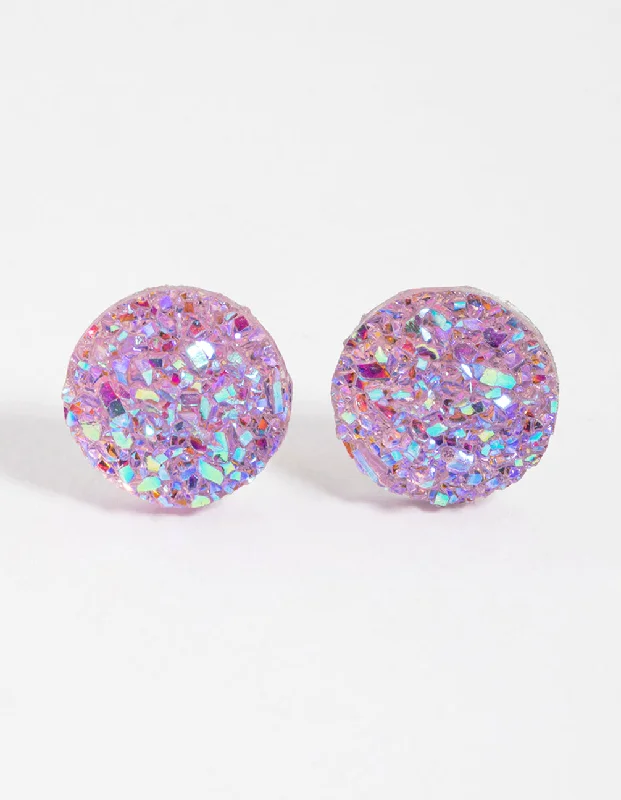 Trendy gold ladies earrings-Pink Crackle Texture Stud Earrings