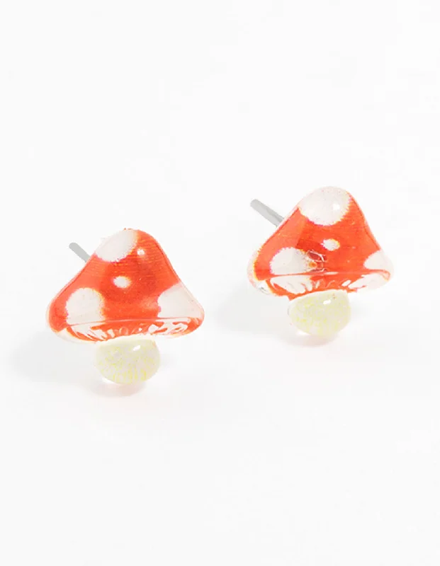 Colorful drop ladies earrings-Plastic Mushroom Stud Earrings