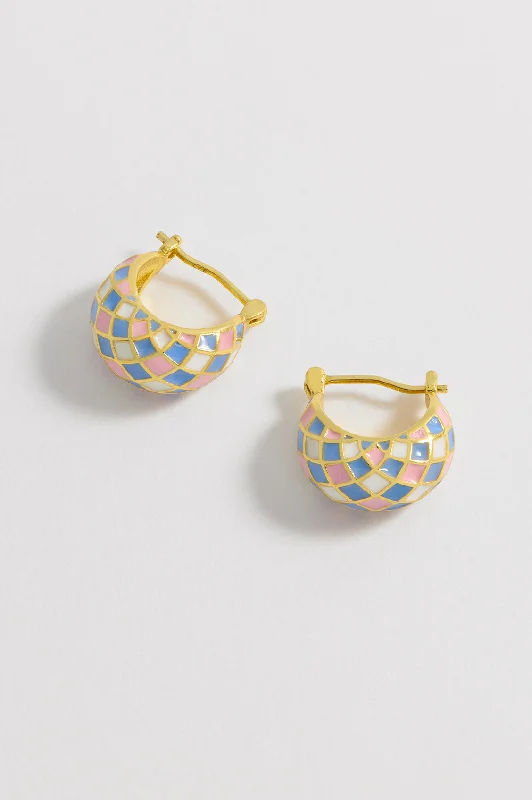 Beautifully designed ladies earrings-Enamel Patchwork Hinge Hoops