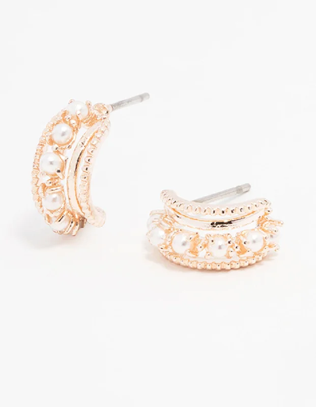 Modern ladies earrings with crystals-Rose Gold Plated Quartz Crystal Single Hoop Earrings