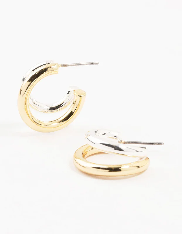 Birthstone stud ladies earrings-Mixed Metals Graduating Hoop Earrings