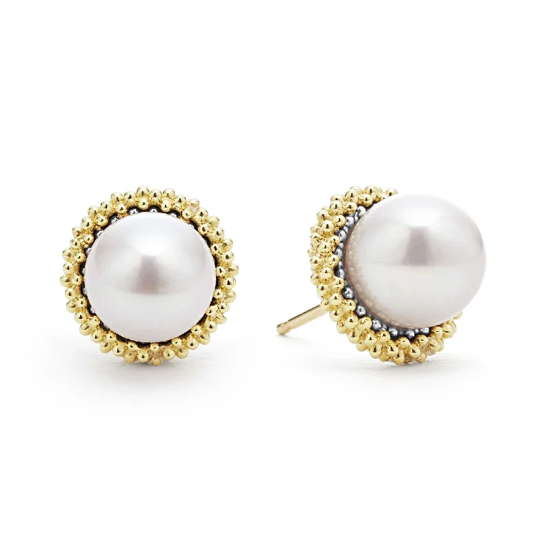 Silver ladies earrings for evening wear-Luna 18K Gold Caviar Pearl Stud Earrings