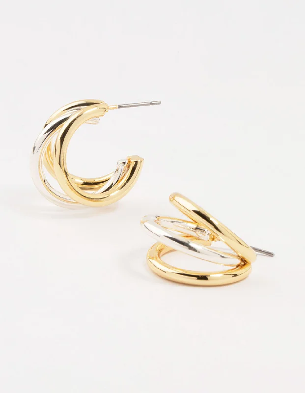 Stud ladies earrings with diamonds-Mixed Metals Large Claw Hoop Earrings