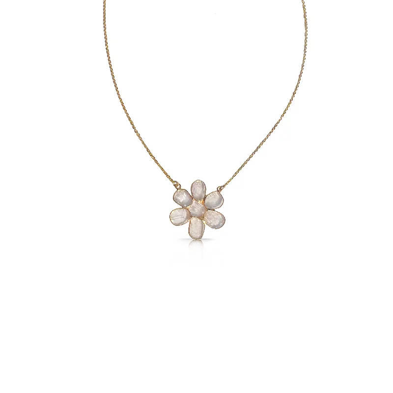 Boho style ladies necklaces-14k Sliced Diamond Flower Necklace