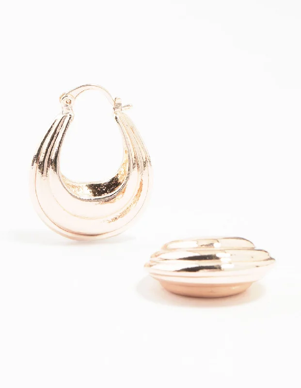 Affordable ladies earrings with diamonds-Rose Gold Plated Ribbed Chunky Hoop Earrings