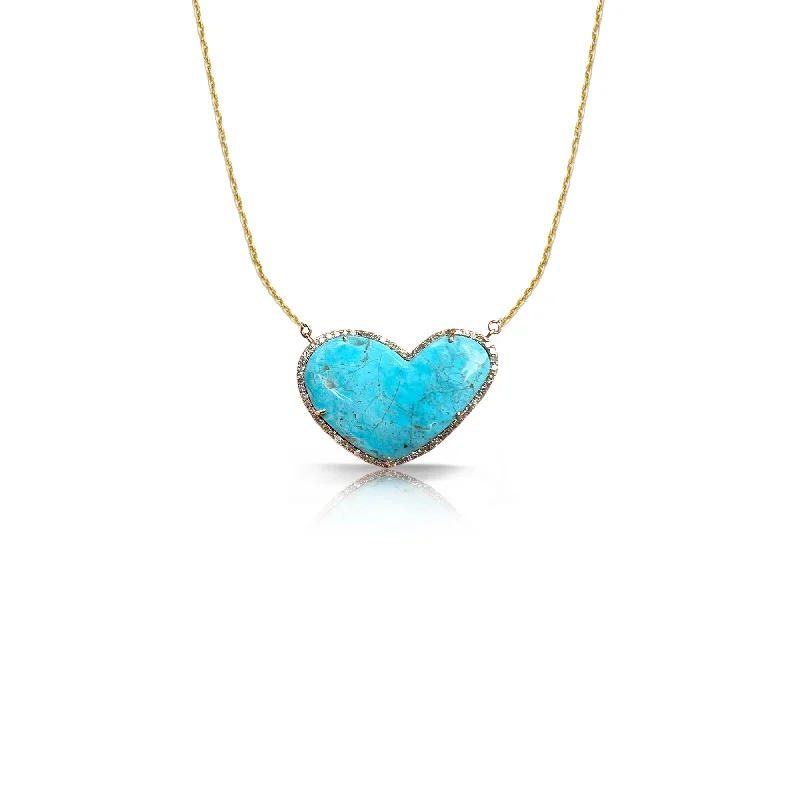 Long ladies necklaces with stones-14k Turquoise Irregular Heart Necklace