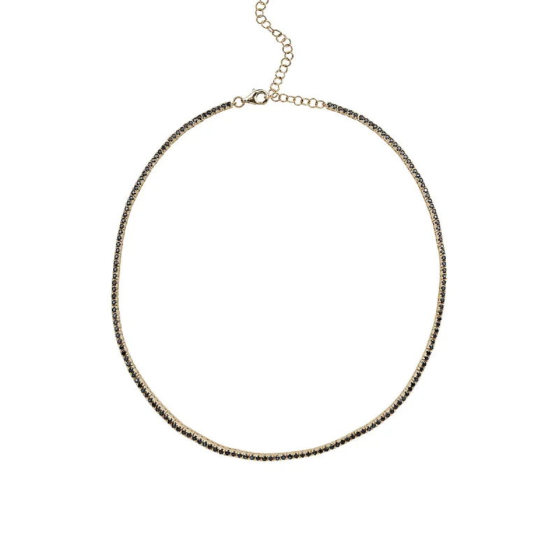 Unique design ladies necklaces-14k Black Sapphire Tennis Necklace