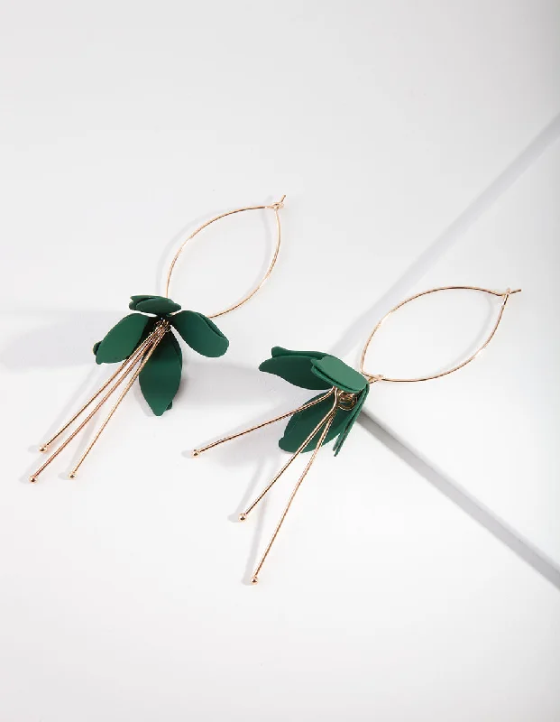 Colorful drop ladies earrings-Green Coated Flower Drop Earrings