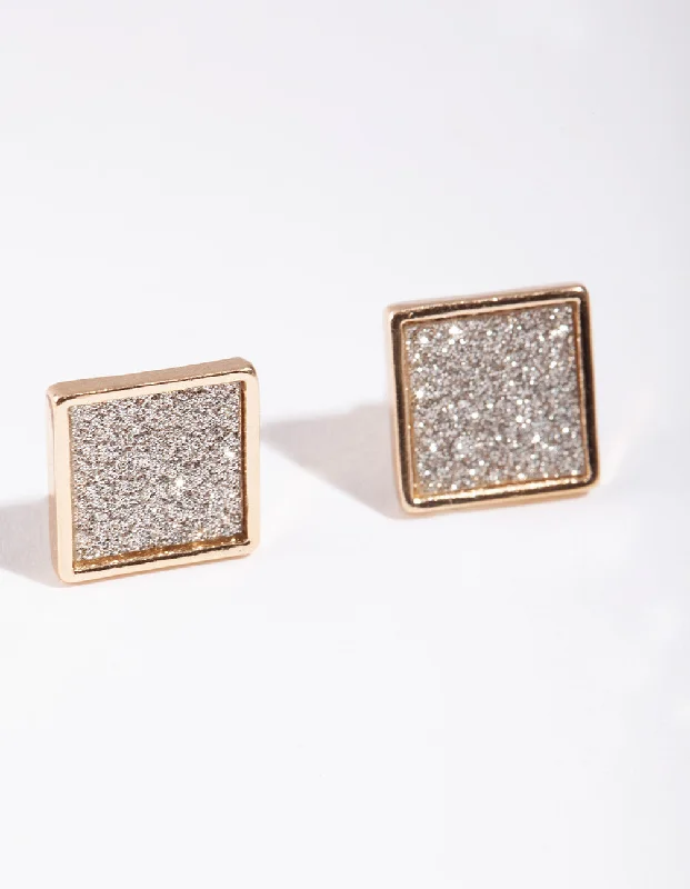 Personalized earrings with initials-Gold Glitter Paper Inlay Square Earrings