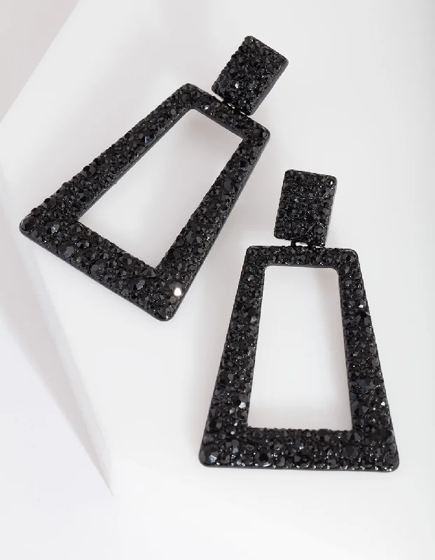 Bridal earrings for ladies-Black Diamante Geometric Earrings