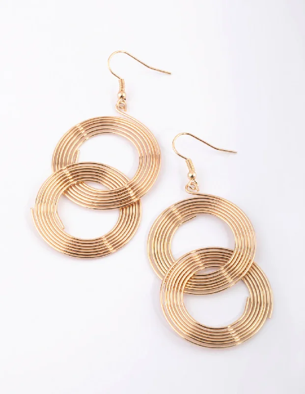 Vintage style ladies earrings-Gold Linked Coil Drop Earrings