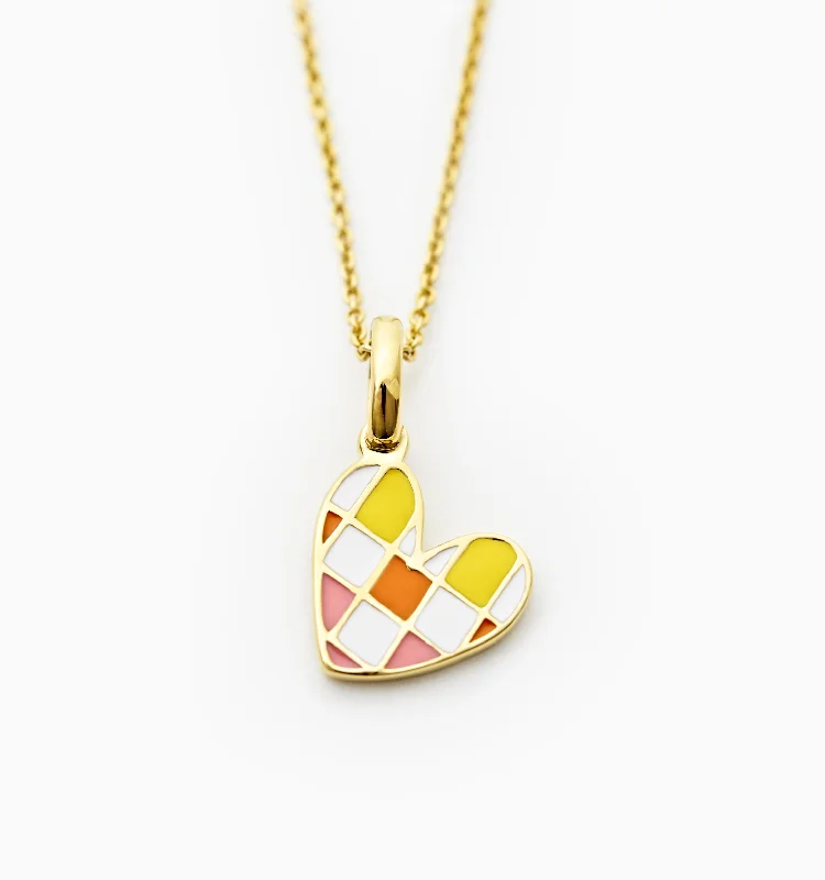 Customizable ladies necklaces with initials-Sunset Checker Heart Necklace