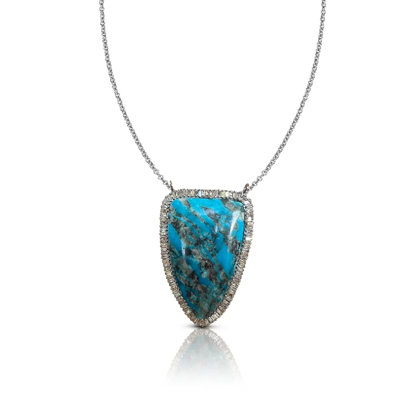 Adjustable ladies necklaces with pendants-Silver Turquoise Shield Necklace 2