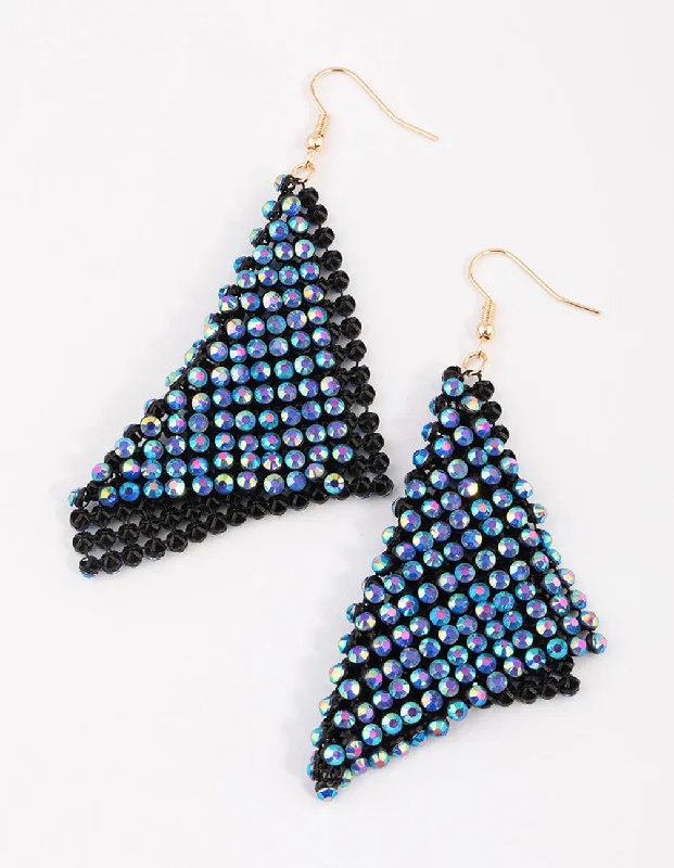 Modern ladies earrings with crystals-Blue Diamante Chainmail Drop Earrings