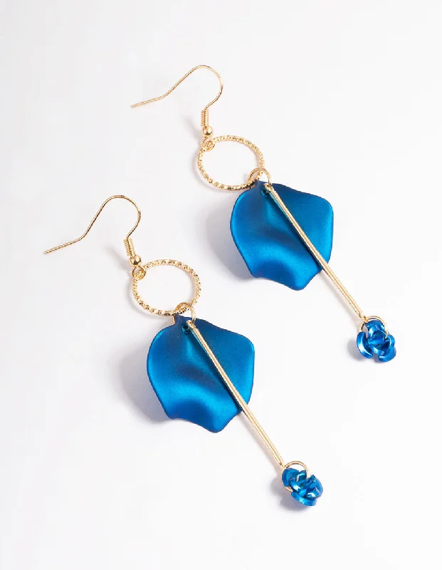 Fashionable dangle earrings-Blue Circle Petal Drop Earrings