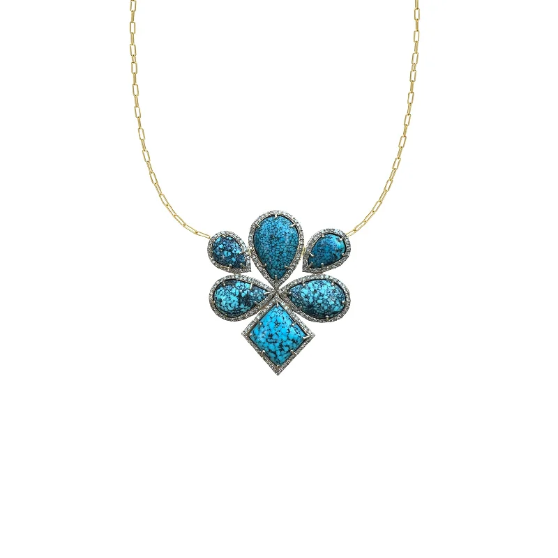 Colorful ladies necklaces for gifts-14k Free Form Kingman Turquoise Necklace