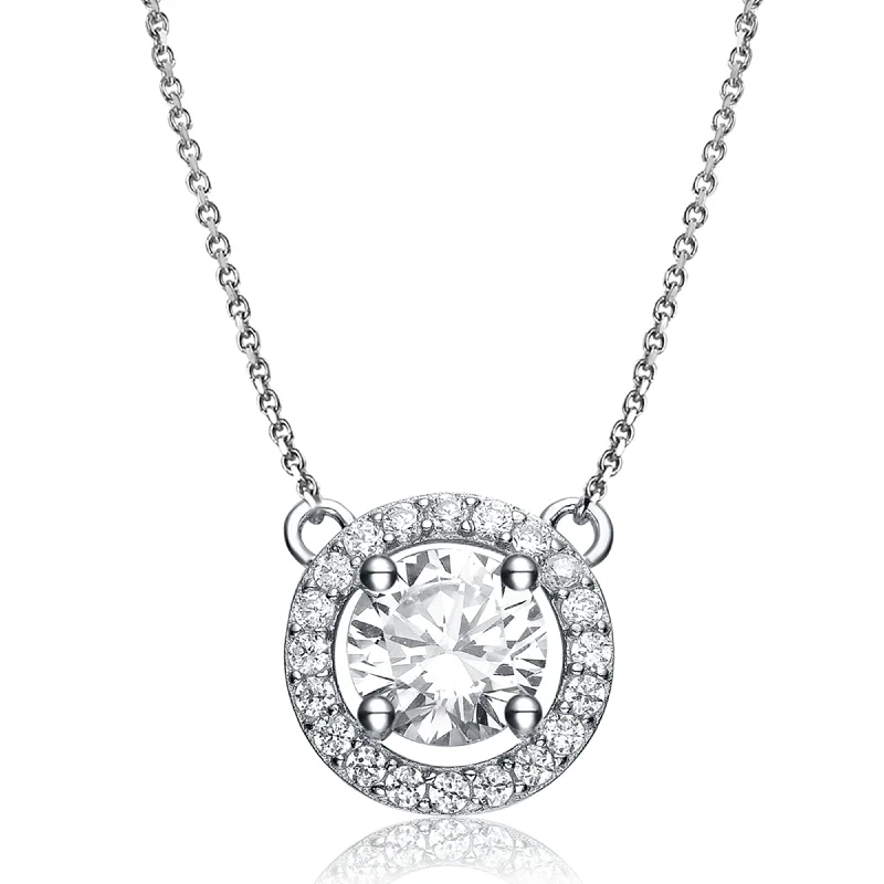 Wedding ladies necklaces with diamonds-CZ Sterling Silver Round Necklace