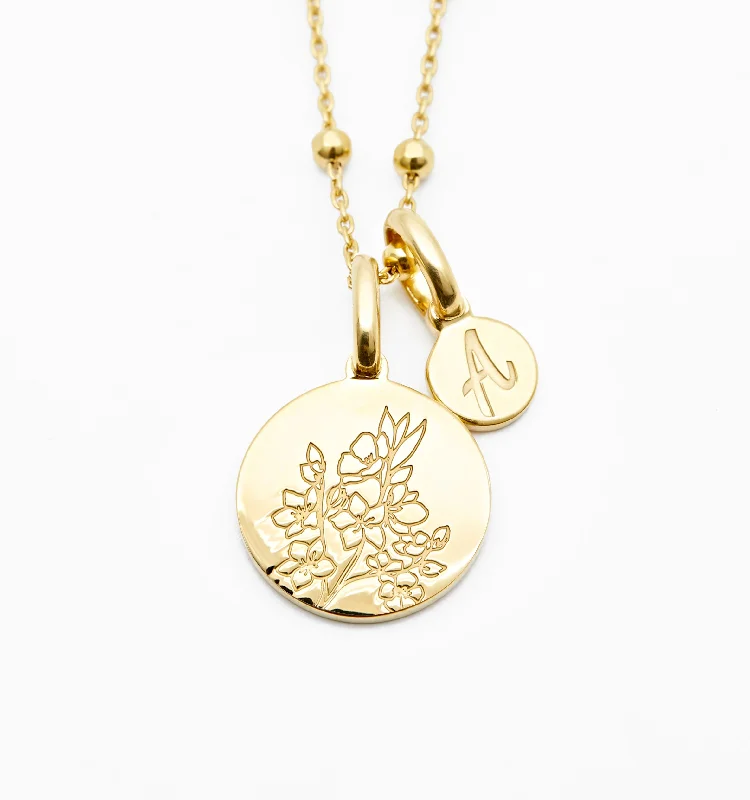 Ethereal ladies necklaces for fashion-Cherry Blossom Initial Necklace - March Flower