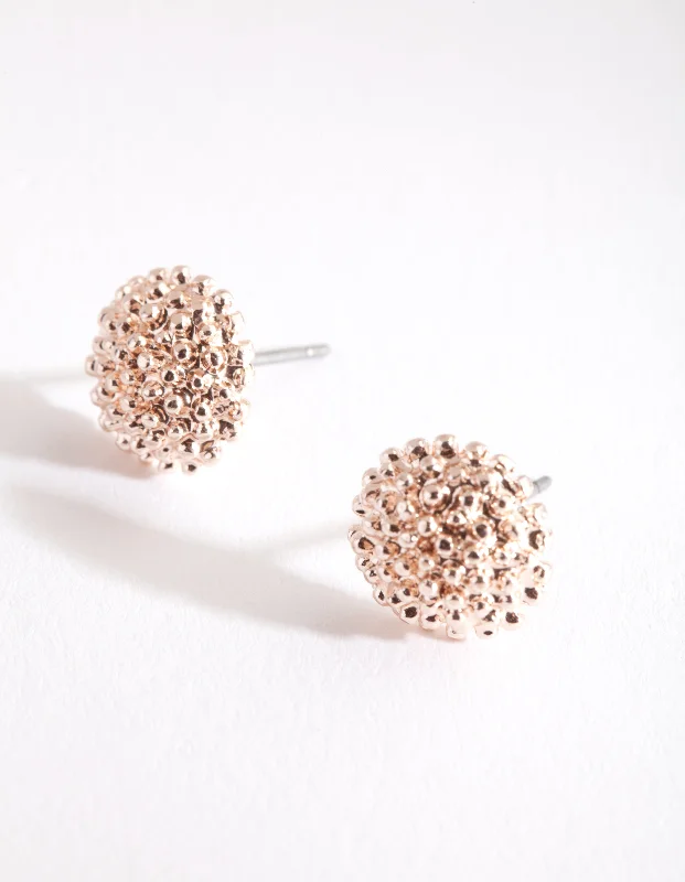 Unique gemstone ladies earrings-Rose Gold Crater Stud Earrings