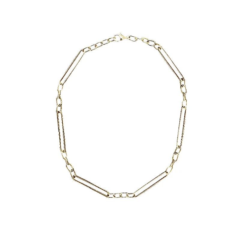 Modern ladies necklaces with diamonds-14k Elongated Mixed Link Chain