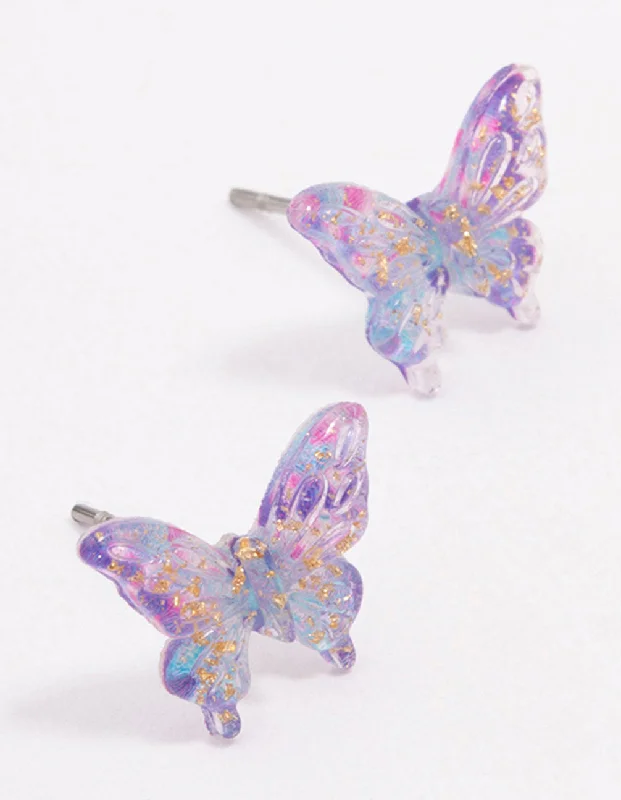 Rose gold ladies earrings-Purple Ombre Butterfly Stud Earrings