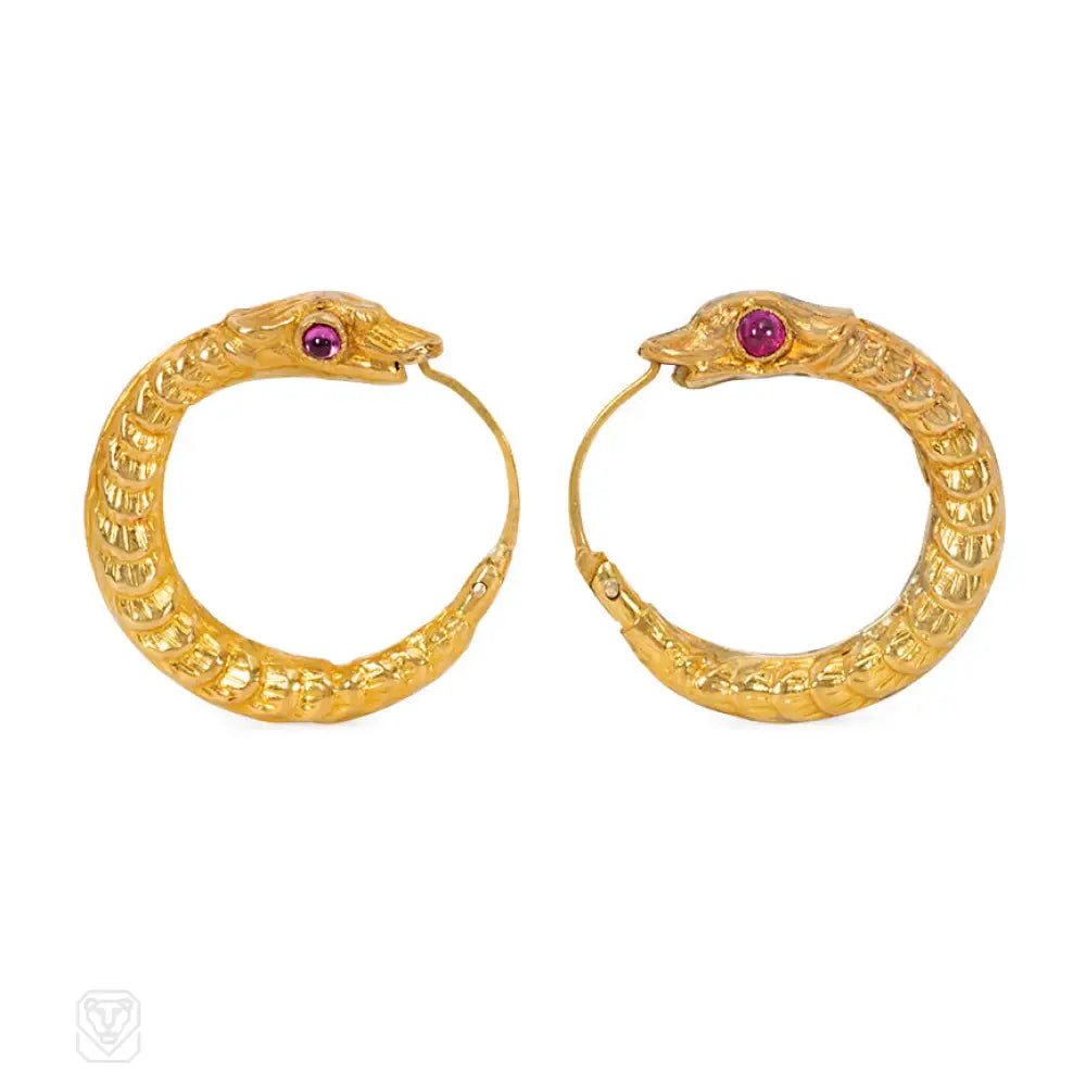 Stylish hoop earrings for women-Antique Gold Snake Earrings