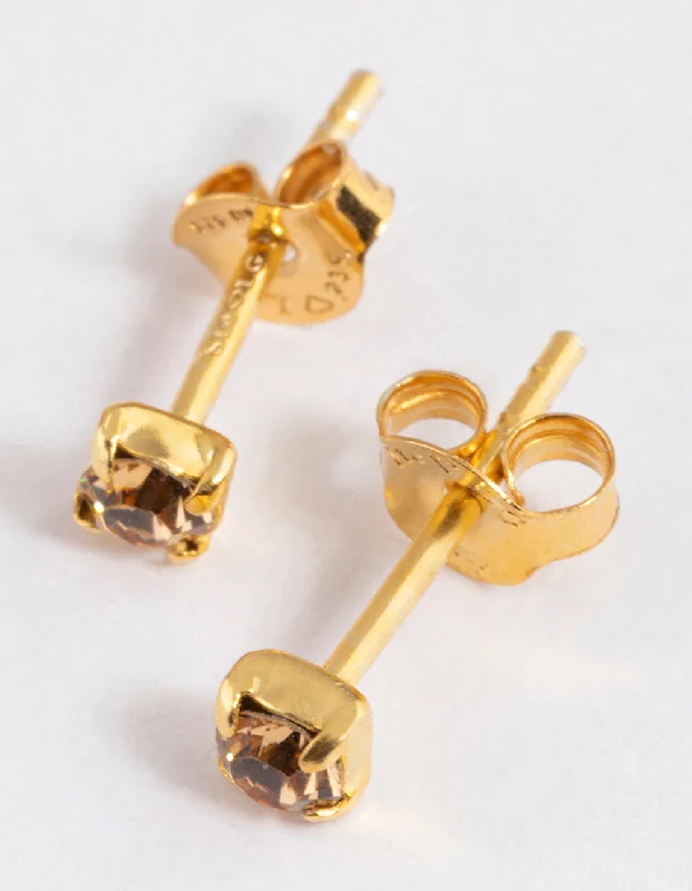 Modern ladies earrings with crystals-Gold Plated Sterling Silver Diamante Stud Earrings