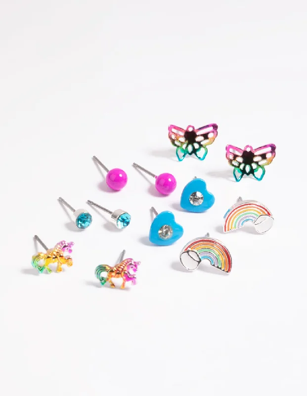 Dazzling diamond ladies earrings-Kids Rainbow Magic Stud Earring 6-Pack