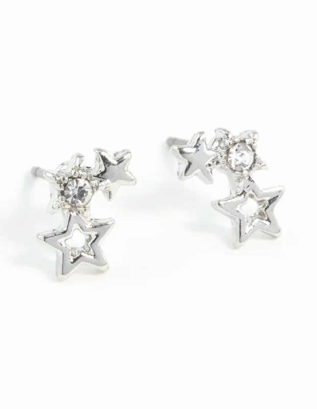 Large diamond ladies earrings-Silver Mini Star Cluster Stud Earrings