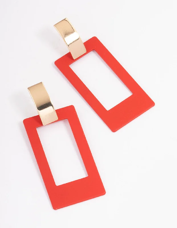 Beautifully designed ladies earrings-Red Large Open Square Drop Earrings