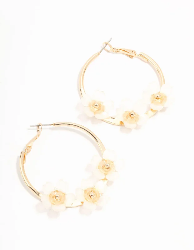 Dangle ladies earrings for parties-Gold Acrylic Flower Hoop Earrings