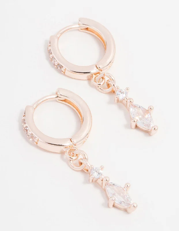 Stud ladies earrings with diamonds-Rose Gold Plated Cubic Zirconia Marquise Huggie Drop Earrings