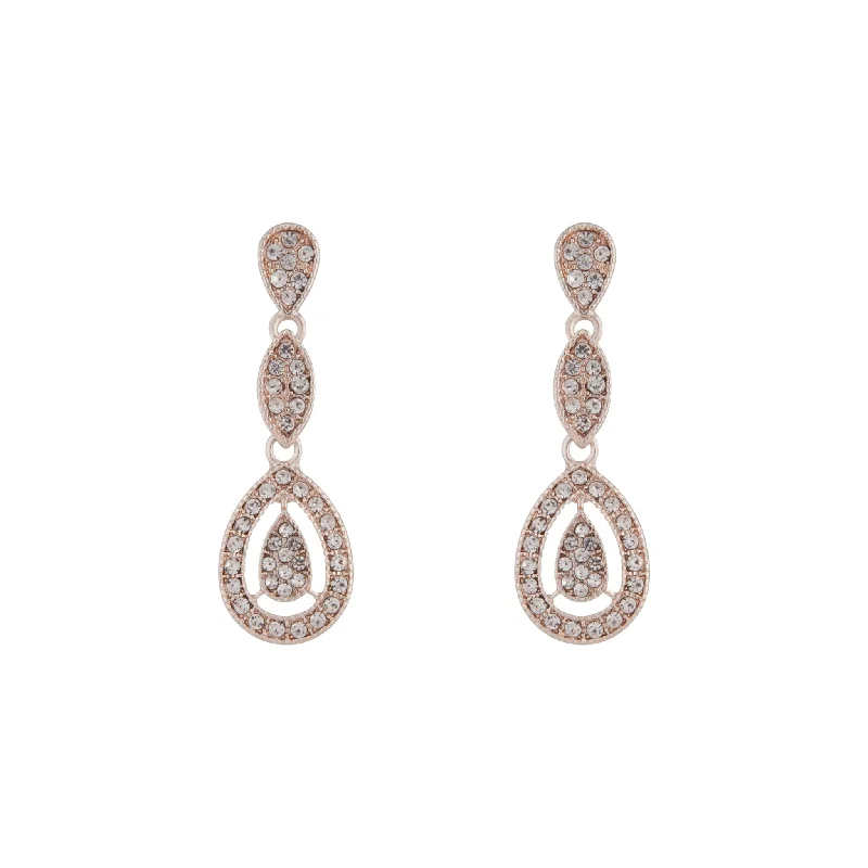 Fashionable diamond ladies earrings-Rose Gold Stone Set Cut Out Earrings