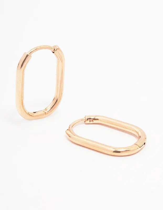 Vintage gemstone earrings-Rose Gold Plated Surgical Steel Rounded Rectangular Hoop Earrings