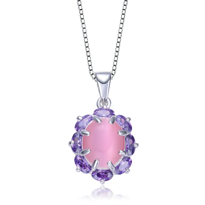 Personalized pendant ladies necklaces-Raquelle Pink Glass Oval Necklace