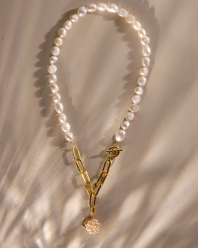 Long ladies necklaces with stones-Michelle Freshwater Pearl and Paperclip Chain Necklace