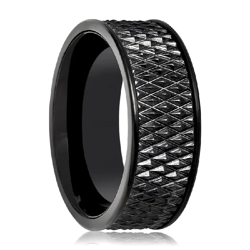 Ladies rings with turquoise-CASSIUS | Black Tungsten Ring, Parallelogram Pattern, Flat