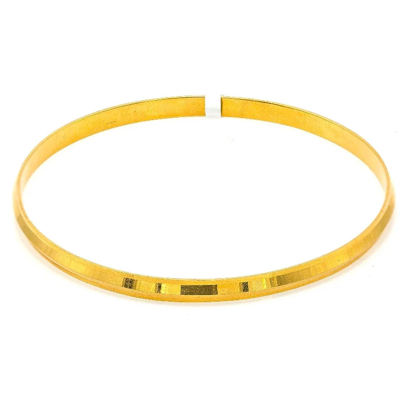 Ladies tennis bracelets with diamonds-22K Yellow Gold Bangle Kada for Kids W/ Slightly Faceted Frame (10.8gm)