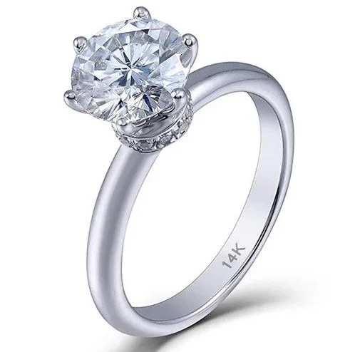 Elegant engagement rings with accent diamonds-doveggs round solitaire moissanite engagement ring