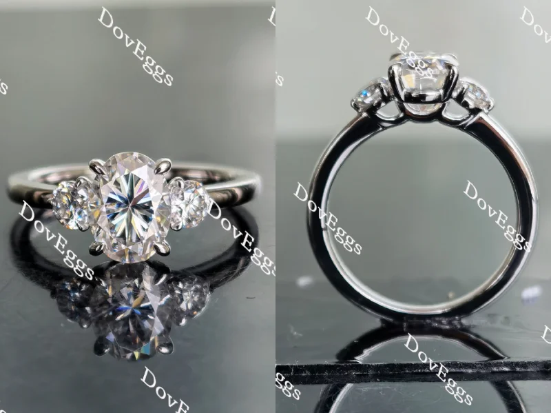 Elegant engagement rings with emeralds-Doveggs oval three-stone moissanite engagement ring